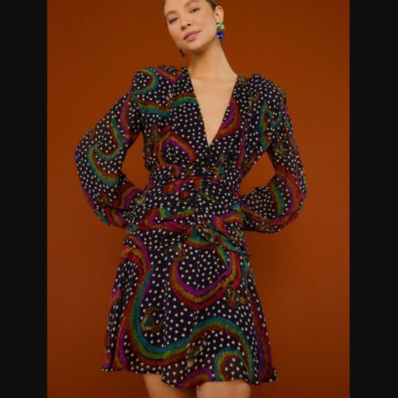 Farm Rio Rainbow Oxen Mini Dress in Black Size Small